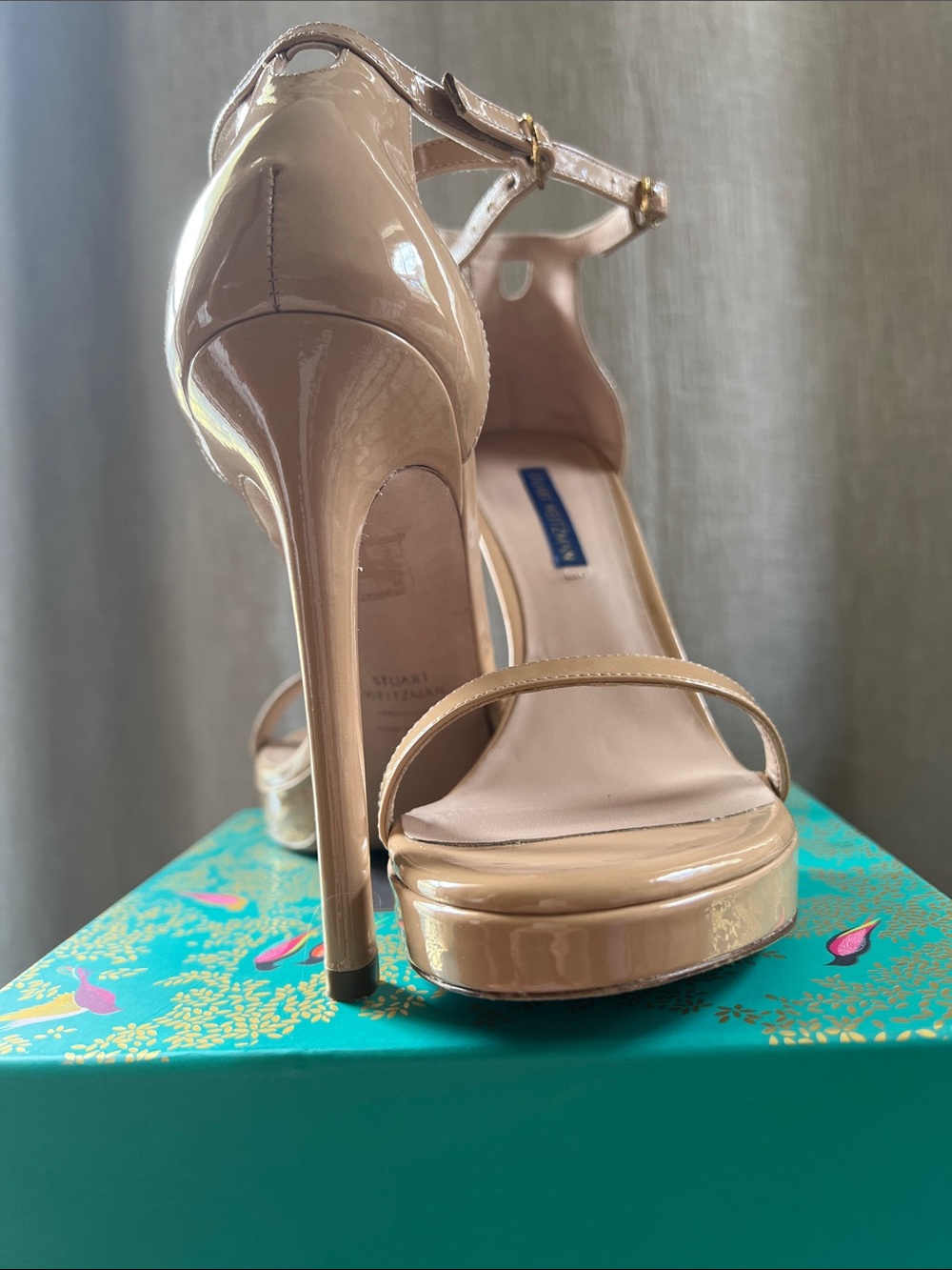 Stuart Weitzman Nudist Disco Patent Ankle-Strap Heels☀️🍷🦩SIZE 8 NARROW